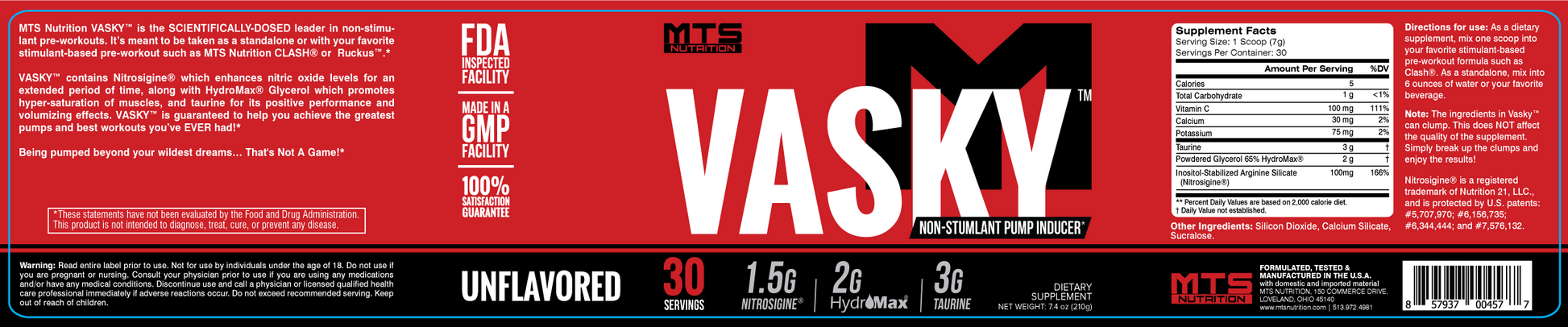 Vasky® Stimulant Free Pump Inducing Pre-Workout - MTS Nutrition