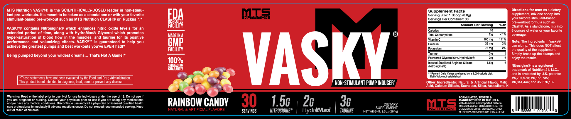 Vasky® Stimulant Free Pump Inducing Pre-Workout - MTS Nutrition